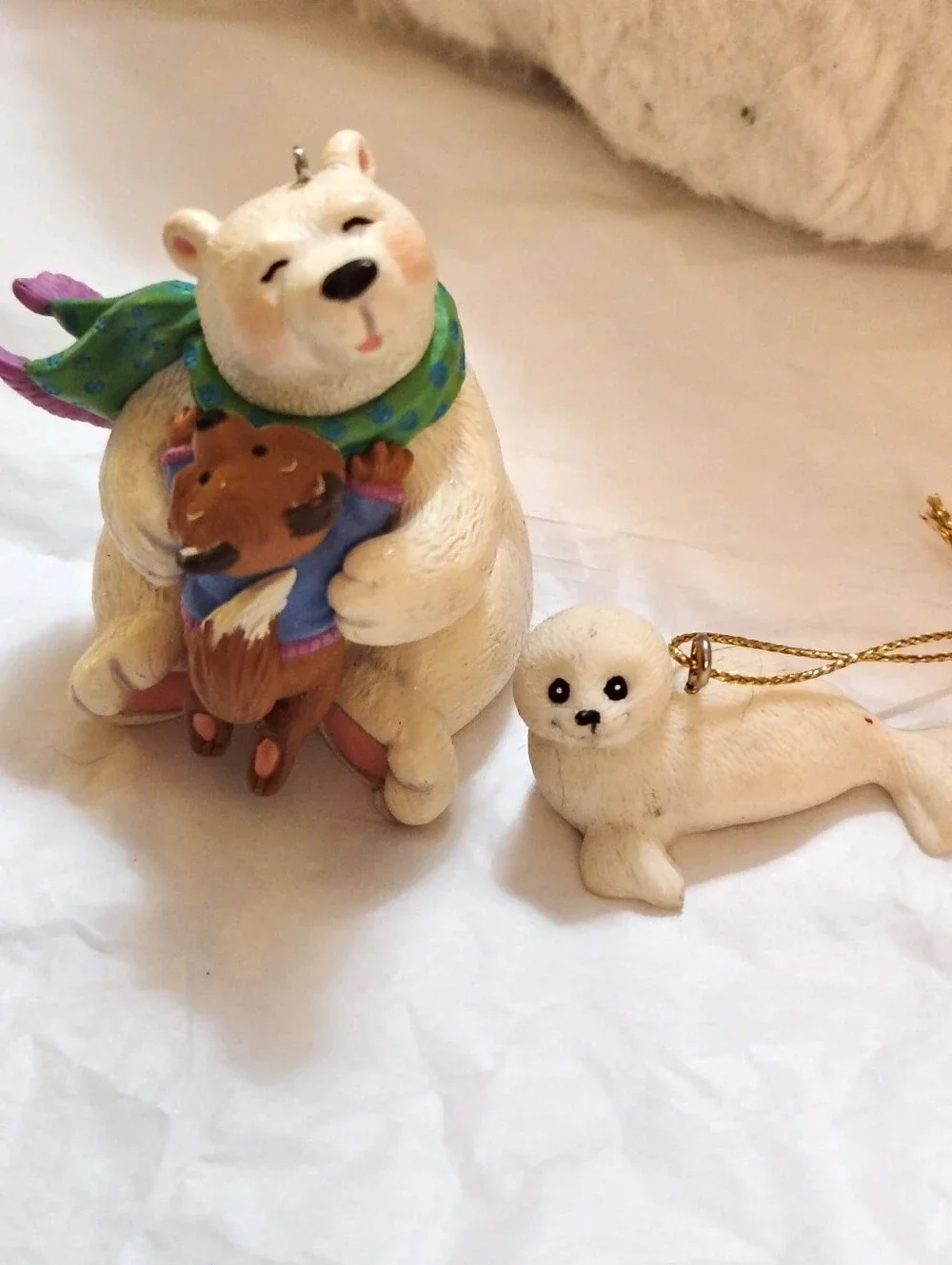 Vintage Hallmark 2002 Polar Bear Ornament and Alaska Souvenir Seal Ornament Bund